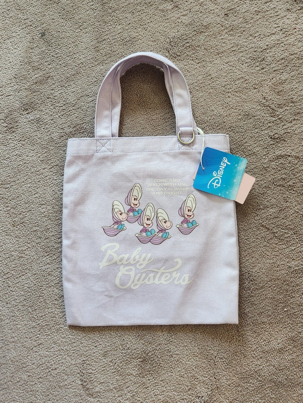 Disney Alice in wonderland young baby oysters pastel purple canvas tote bag